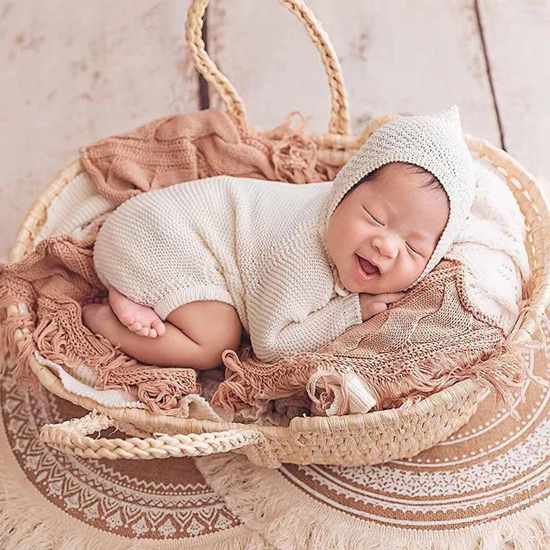 Newborn Photography Clothing Knitted Baby Costume Infant Hat Long Sleeve Romper 2Pcs/Set Studio Baby Photo Props Accessories