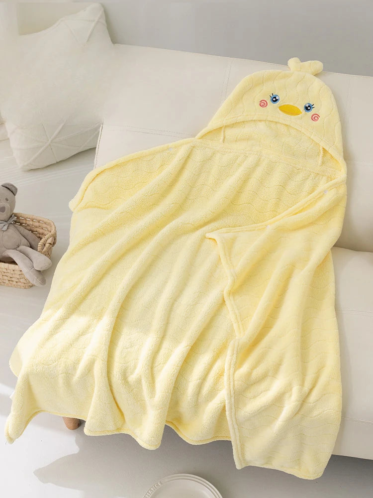 Children's Plush Hooded Bath Towel Cartoon Coral Velvet Baby Absorbent Quick Drying Hooded Cape Bathrobe Cute Hooded Bath Towel