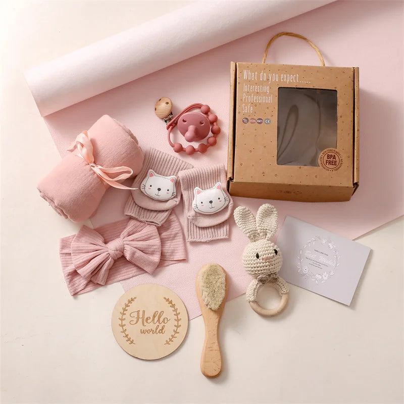 Baby Towel Newborn Accessories Photography Props Keepsakes Memories Milestone Cards Baby Birth Monthly Bath Rattle Toy Set Gifts