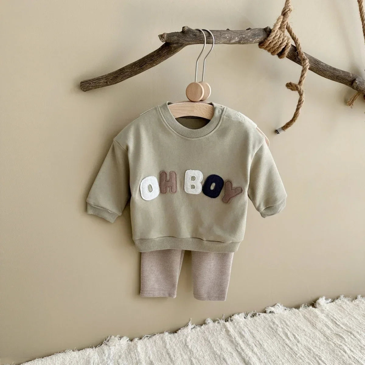 0-24M Baby Boy Clothes Set Newborn Infant Autumn Spring Letter Patch Outfits Tops Pants Casual Infant Clothing