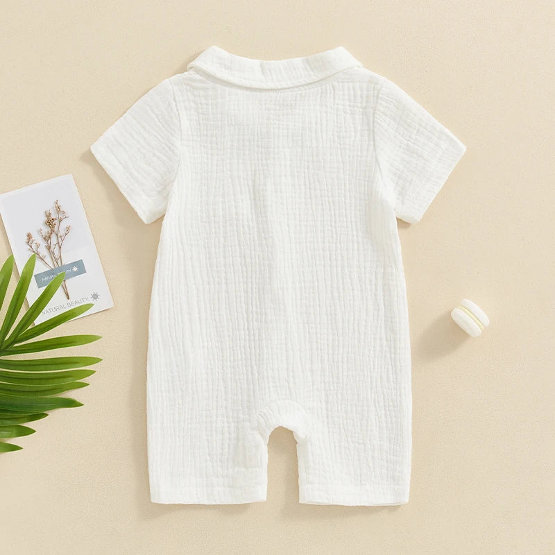 Baby Clothing Boys girl Summer Solid Cotton Linen Pocket Short Sleeve Button Rompers Jumpsuits For Newborn Clothes