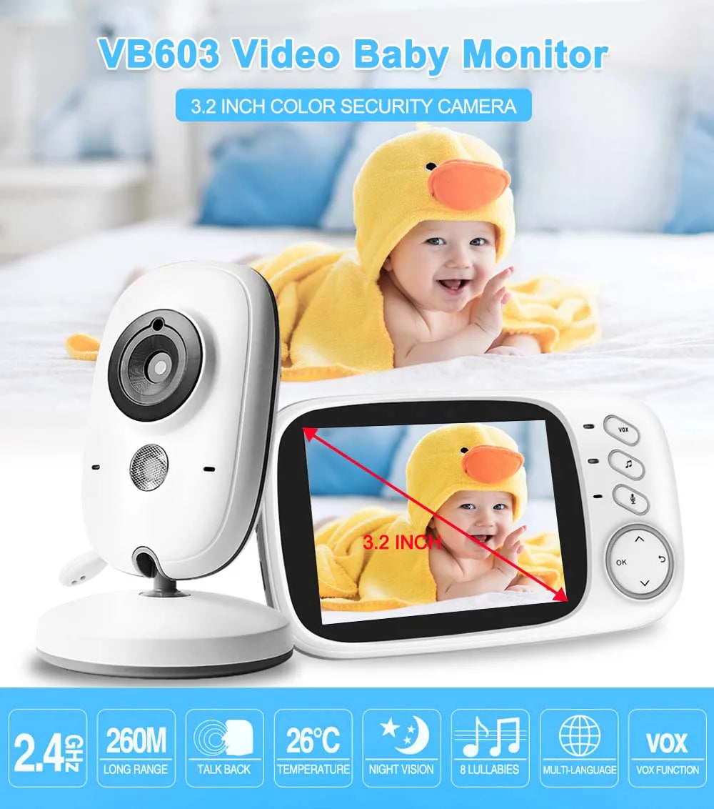 VB603 3.2'' Video Baby Monitor Two-way Audio Night Vision 2.4G Mother Kids Pet Surveillance Camera Temperature Monitoring Screen