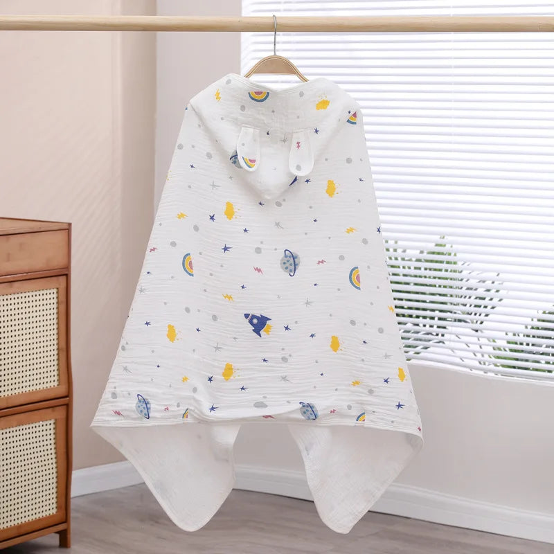 Increased Thickened Hooded Design Baby Bath Towel Pure Cotton Children's Breathable Cloak Cute Printed Baby Universal Bathrobe