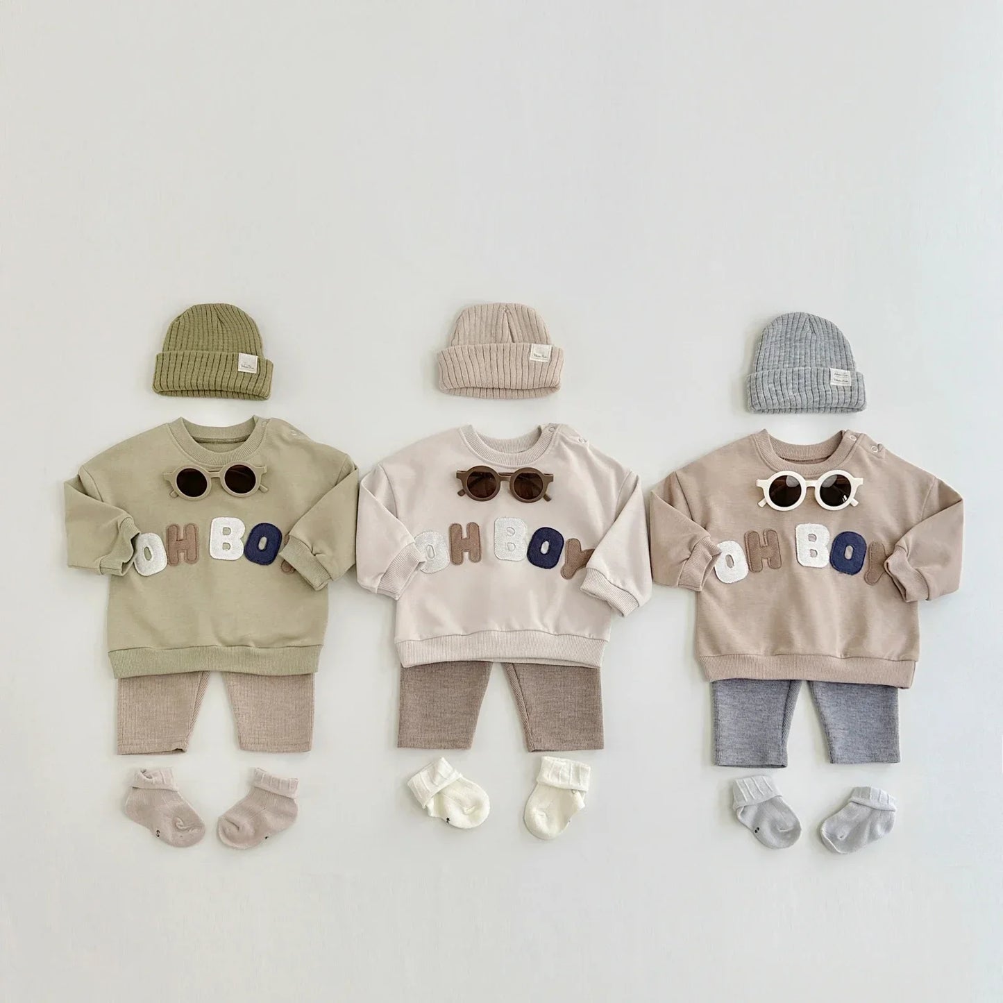 0-24M Baby Boy Clothes Set Newborn Infant Autumn Spring Letter Patch Outfits Tops Pants Casual Infant Clothing