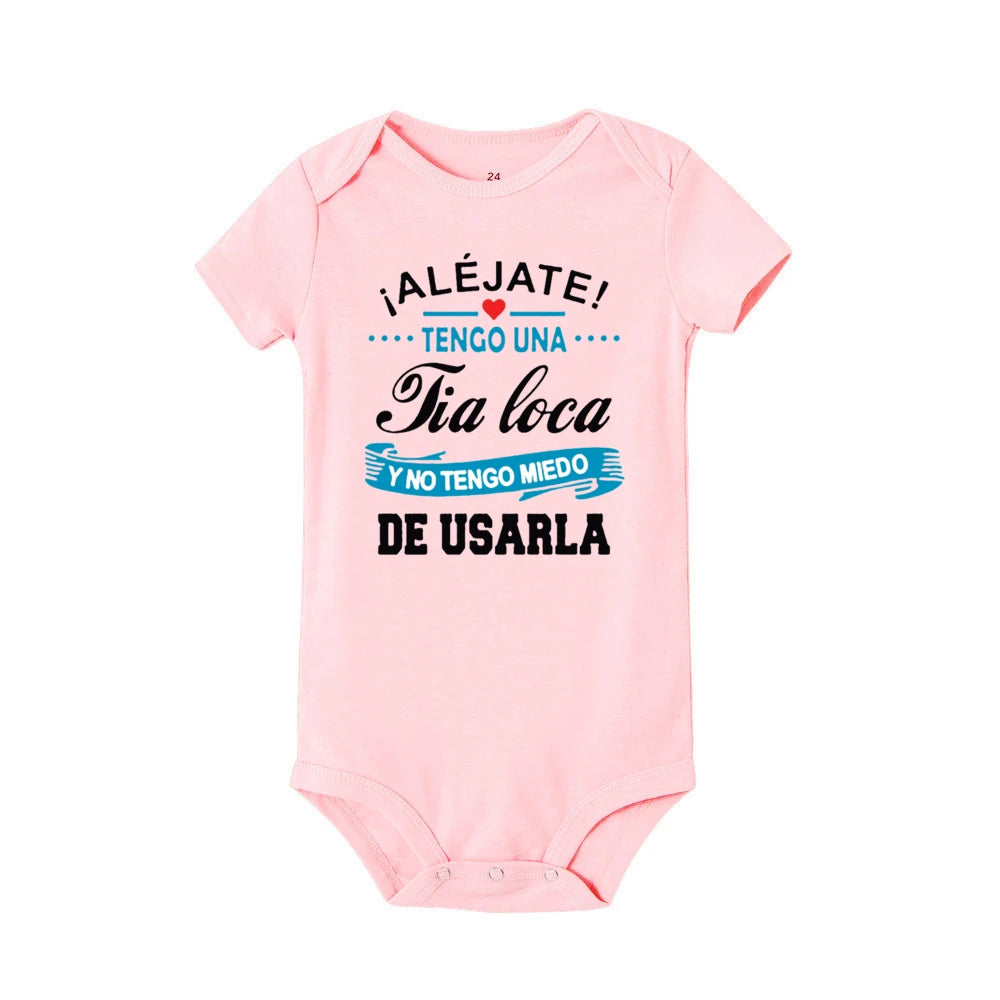 Stay Away I Have A Crazy Aunt I'm Not Afraid To Use Her Baby Romper Funny Infant Bodysuit Newborn Short Sleeve Jumpsuit Outfits