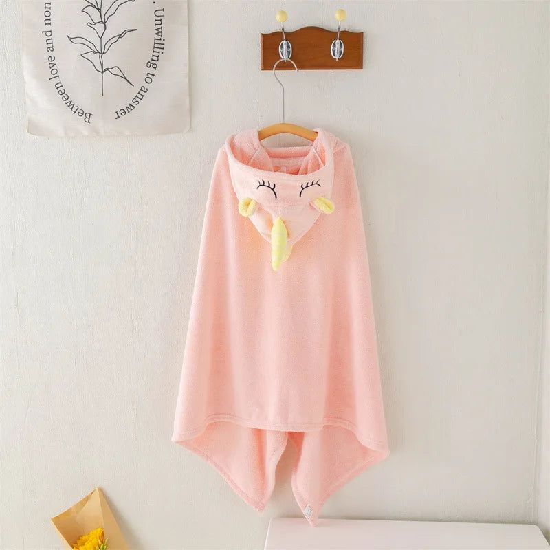 Children's Plush Hooded Bath Towel Cartoon Coral Velvet Baby Absorbent Quick Drying Hooded Cape Bathrobe Cute Hooded Bath Towel