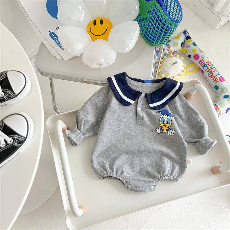 Spring Newborn Baby Rompers Socks Set Cartoon Mickey Mouse Donald Boy Girl Jumpsuit Infant Costumes Cotton Long Sleeve Bodysuits