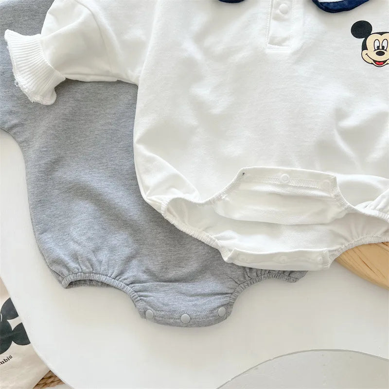 Spring Newborn Baby Rompers Socks Set Cartoon Mickey Mouse Donald Boy Girl Jumpsuit Infant Costumes Cotton Long Sleeve Bodysuits