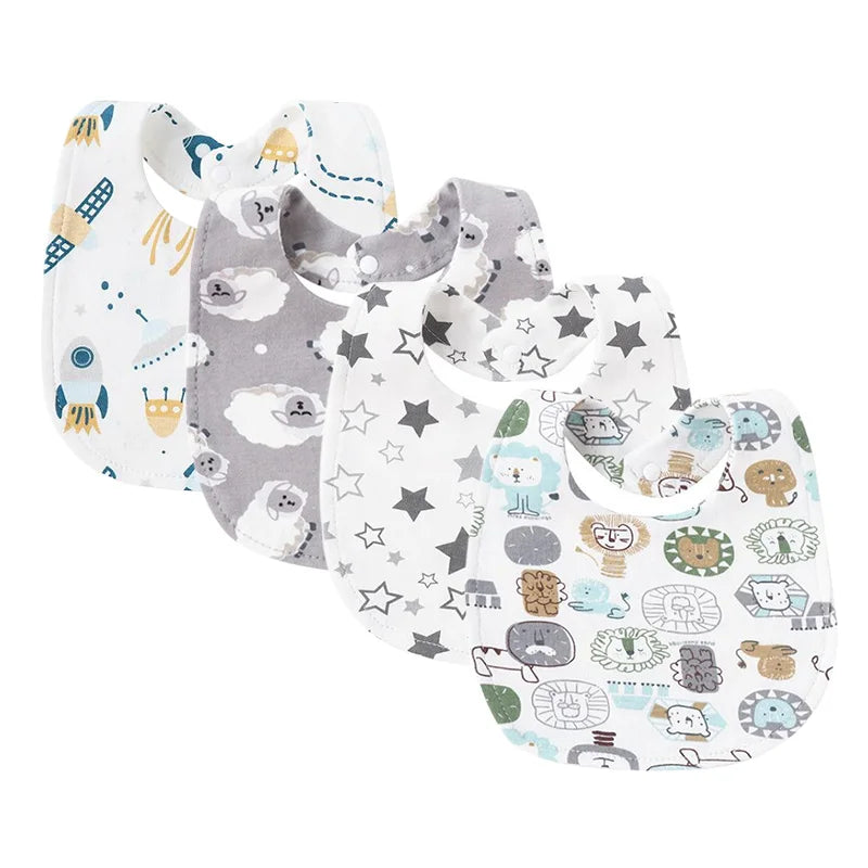 4Pcs/lot Infant Saliva Towel Cute Printed Baby Girls Bibs Double Layer Cotton Saliva Pocket Boys Absorbent Newborn Burp Cloths