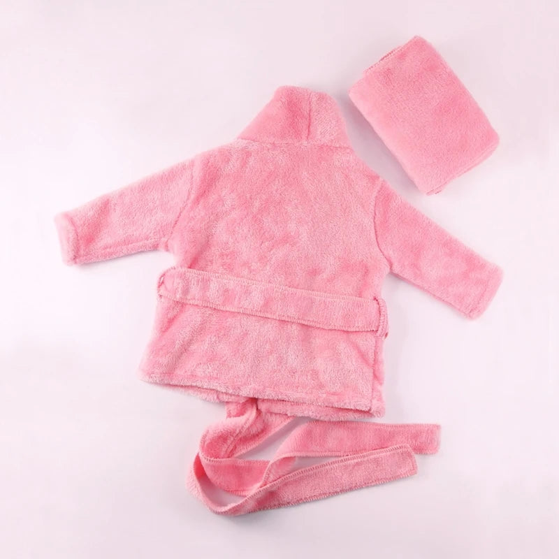 Newborn Baby Flannel Robe Bathrobe and Bath Towel Blanket Set Solid Color Photography Props Outfit for Boys Girls Posing Costume