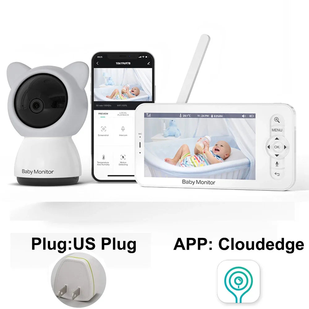 Baby Monitor Babyphone WIFI Wireless Video Baby Camera Bebe Nanny 5 Inch LCD Mobile Phone APP Control PTZ Lullabies for New Born