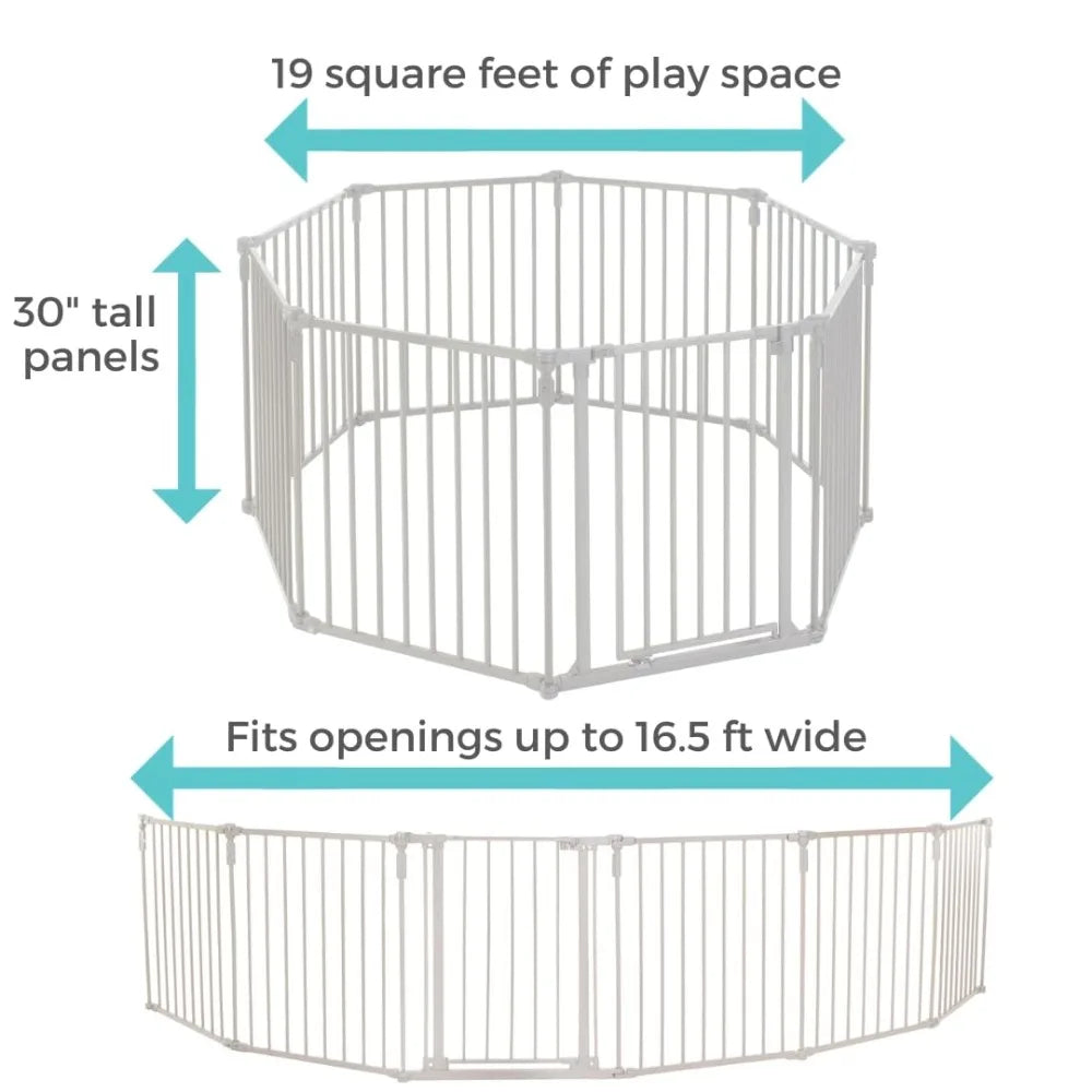 3 in 1 Metal Superyard 8 Panel Playpen or Extra Wide Fence, 199" Wide. Wall Mount 19 sq ft play yard (30" tall, Taupe)