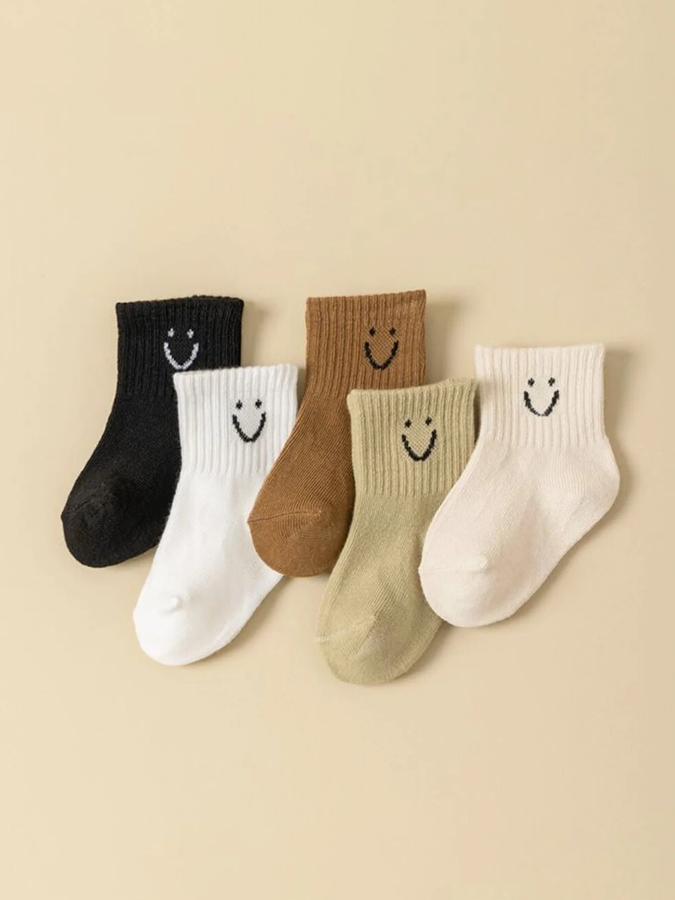 5pairs/set Baby Cartoon Pattern & Solid Color Socks