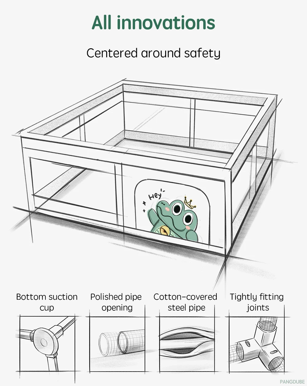 PANGDUBE Crocodile Baby Play Fence with Storage Bag & Hand Rings Playpen for Baby Playground Baby Ball Pool Children's Playpen