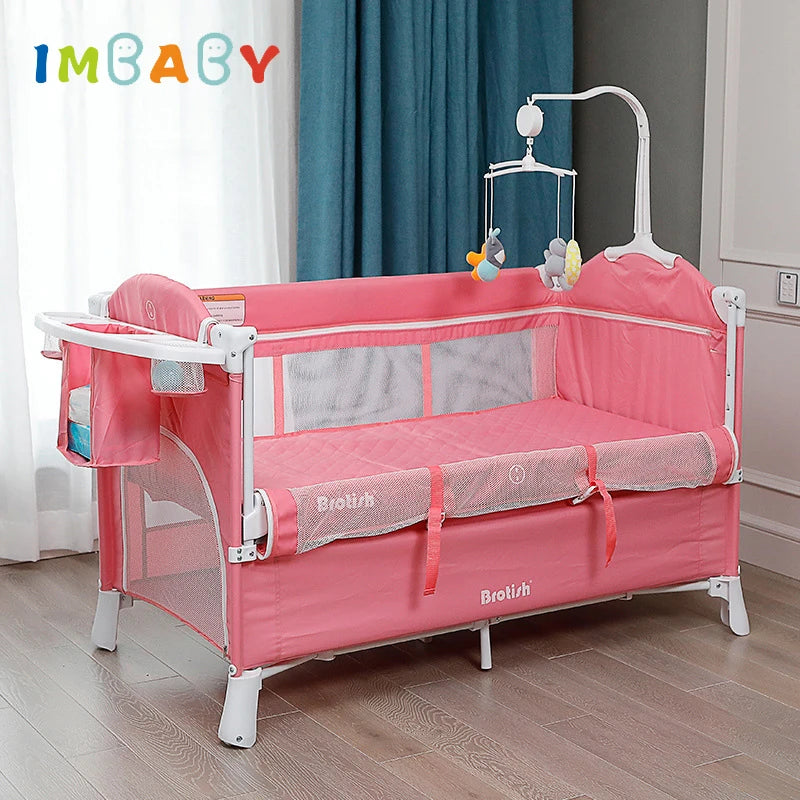 IMBABY Newborn Baby Bed Multifunctional Baby Cribs Foldable Baby Cot With Diaper Table Crib Cradle Double Decker Cribs for Baby