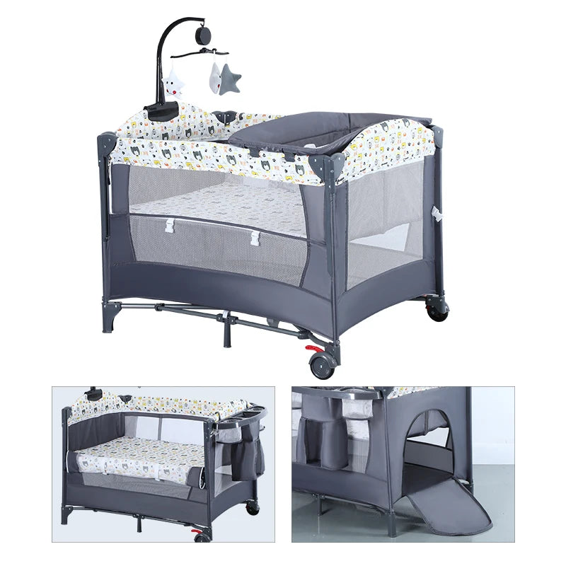 PANGDUBE Multifunctional Baby Crib 0 to 3 Years Old Newborn  Baby Bed 104*76cm Cribs with Changing Table,Playpen,Co-sleeping Bed