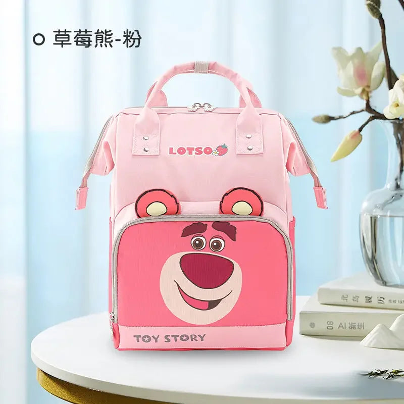 Disney Strawberry Bear Original New Diaper Bag Backpack Luxury Brand Baby Diaper Bag Backpack Cartoon Baby Bag Multi Functional