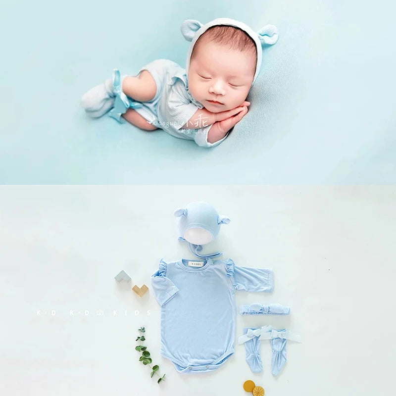 Baby Knitted Bear Clothing Cute Animal Jumpsuit Hat 2pcs/Set Soft Seahorse Newborn Photography Accessories