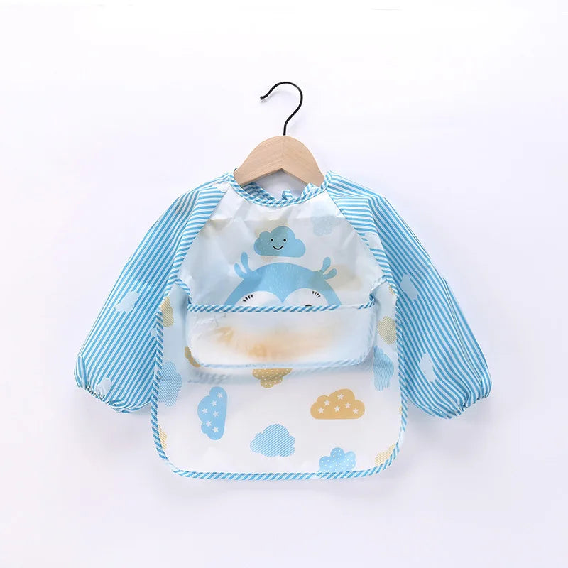 Baby Bibs Unisex Boys Girls Cartoon Pattern Burp Cloths Long Sleeve Water Proof Bibs Feeding Apron Art Painting Graffiti Smock