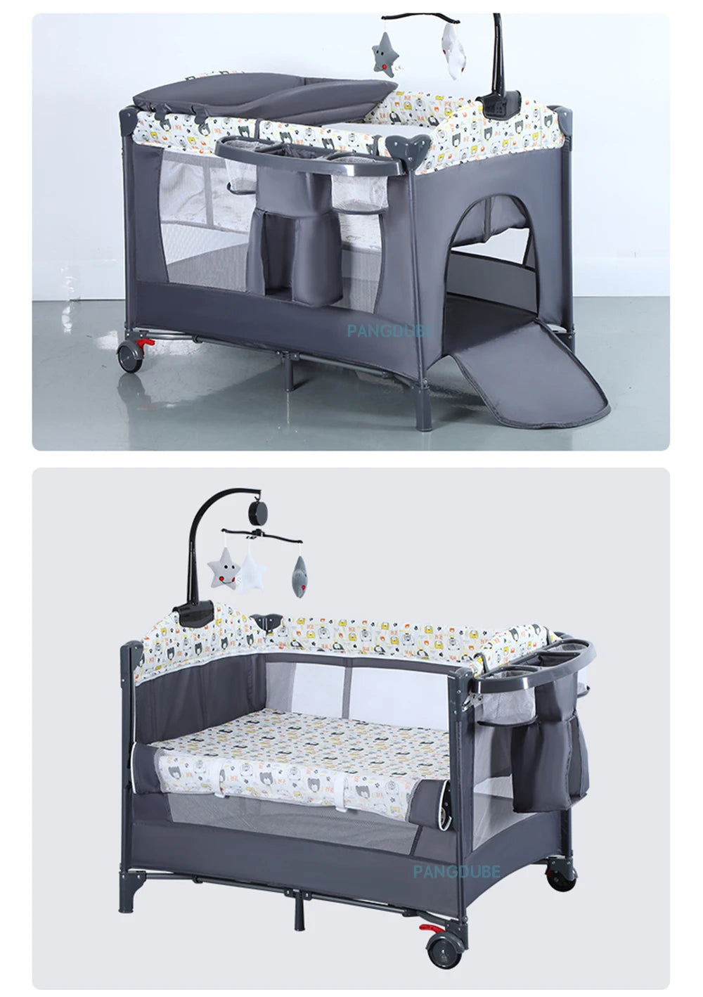 PANGDUBE Multifunctional Baby Crib 0 to 3 Years Old Newborn  Baby Bed 104*76cm Cribs with Changing Table,Playpen,Co-sleeping Bed