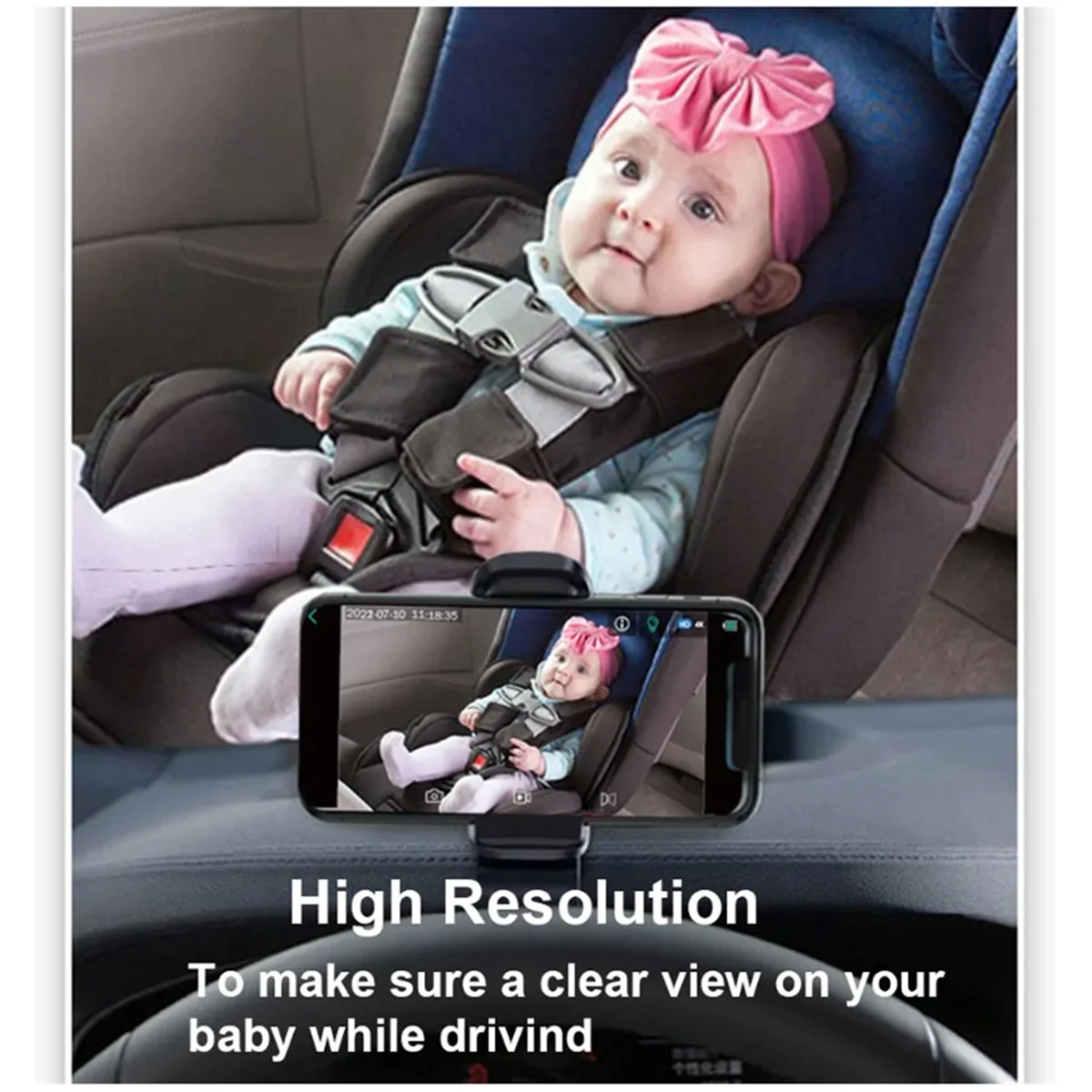 WiFi Stroller Monitor Baby Back Seat Wireless Monitoring Camera 360° Rotating Night Vision USB Stroller Mirror Camera