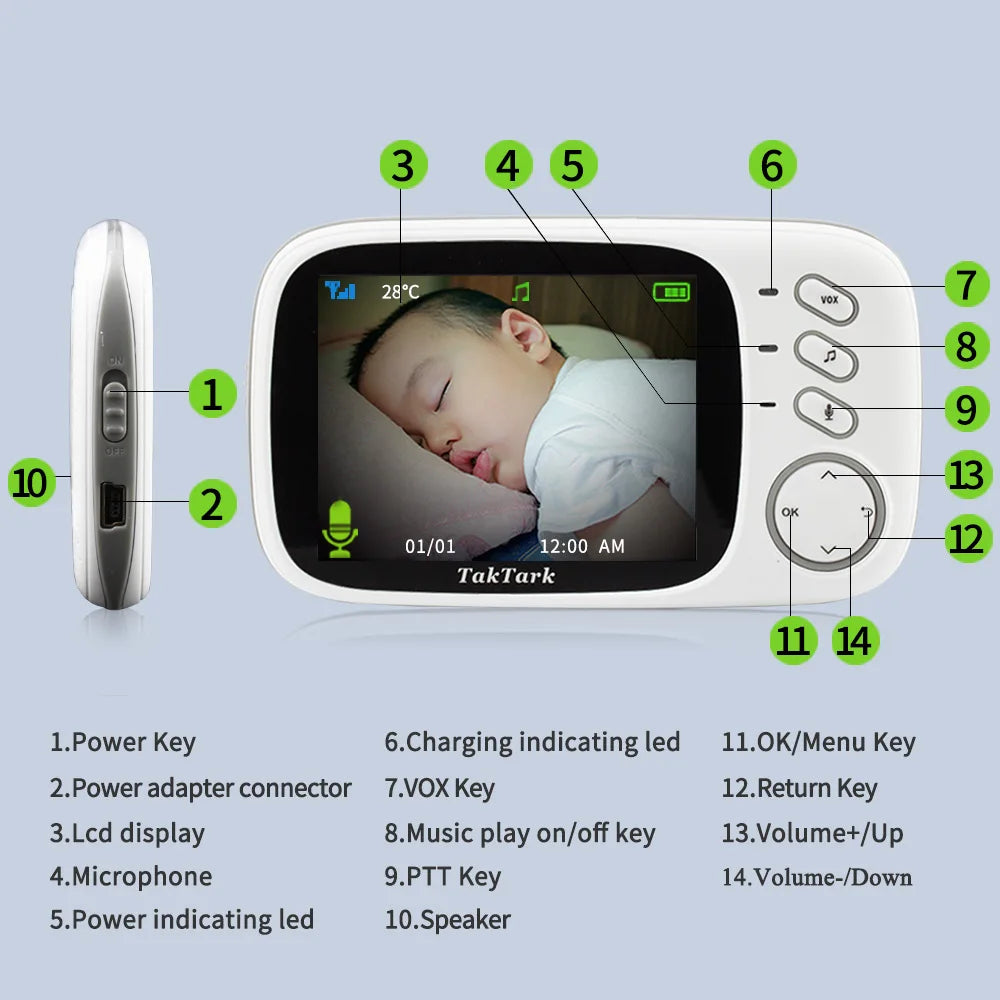 Baby Video Monitor Smart Home Cry Alarm Security Surveillance Temperature Monitoring Wireless Monitor Infrared Night Vision Toy