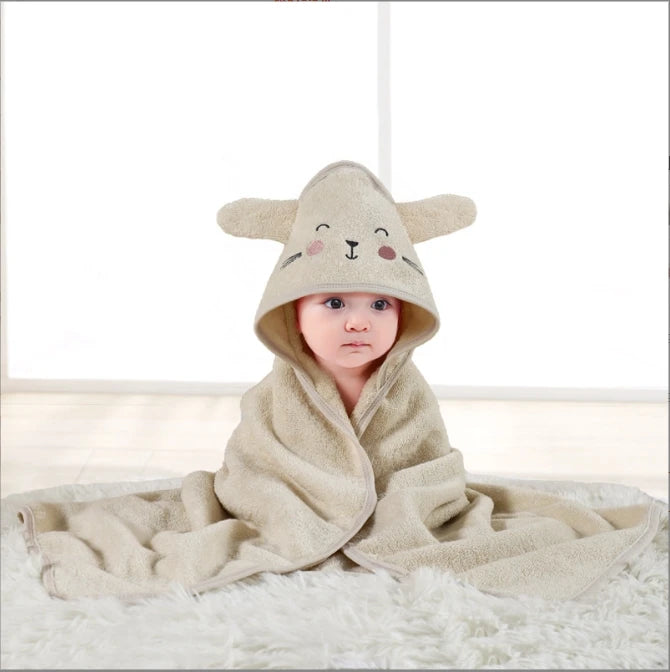 Newborn Bath Towel Cartoon Animal Hood Coral Fleece Cloak Cute Soft Infant Wrap Blanket Absorbent Bathrobe Boy Girl Babys Stuff