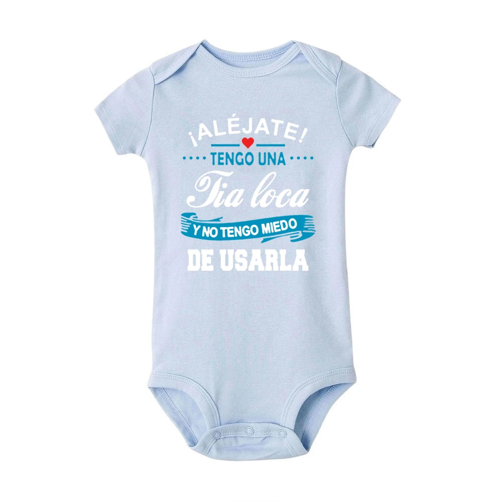 Stay Away I Have A Crazy Aunt I'm Not Afraid To Use Her Baby Romper Funny Infant Bodysuit Newborn Short Sleeve Jumpsuit Outfits