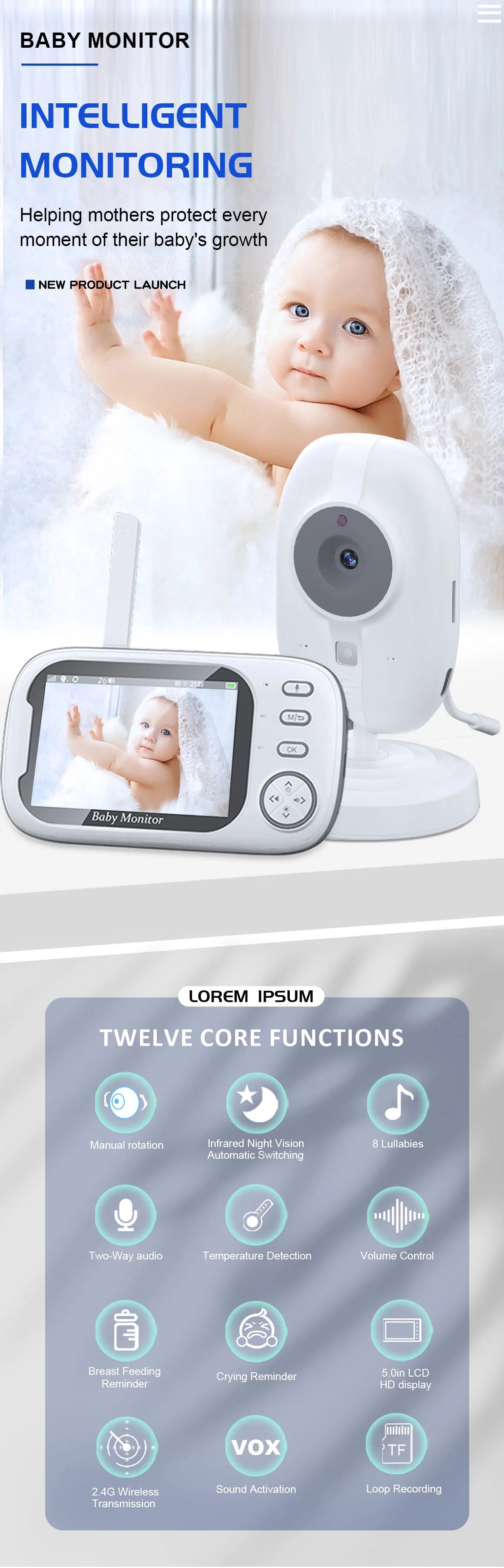 ABM600 Baby Monitor 3.5 Inch Baby Monitor Camera LCD 2.4G Mother Kid Two-way Audio Babysitter Surveillance Camera Video Radio