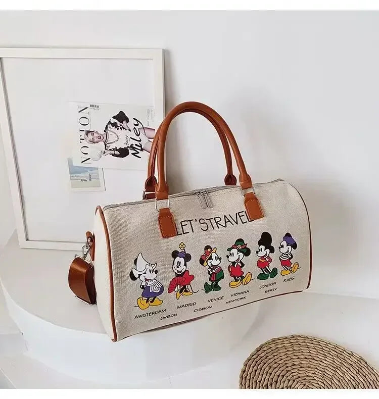 Disney Luxury Brand Travel Bag Mickey Cartoon Luggage Canvas Bag Mommy Bag Large Capacity Handbag Ladies Storage Bag Suitcase