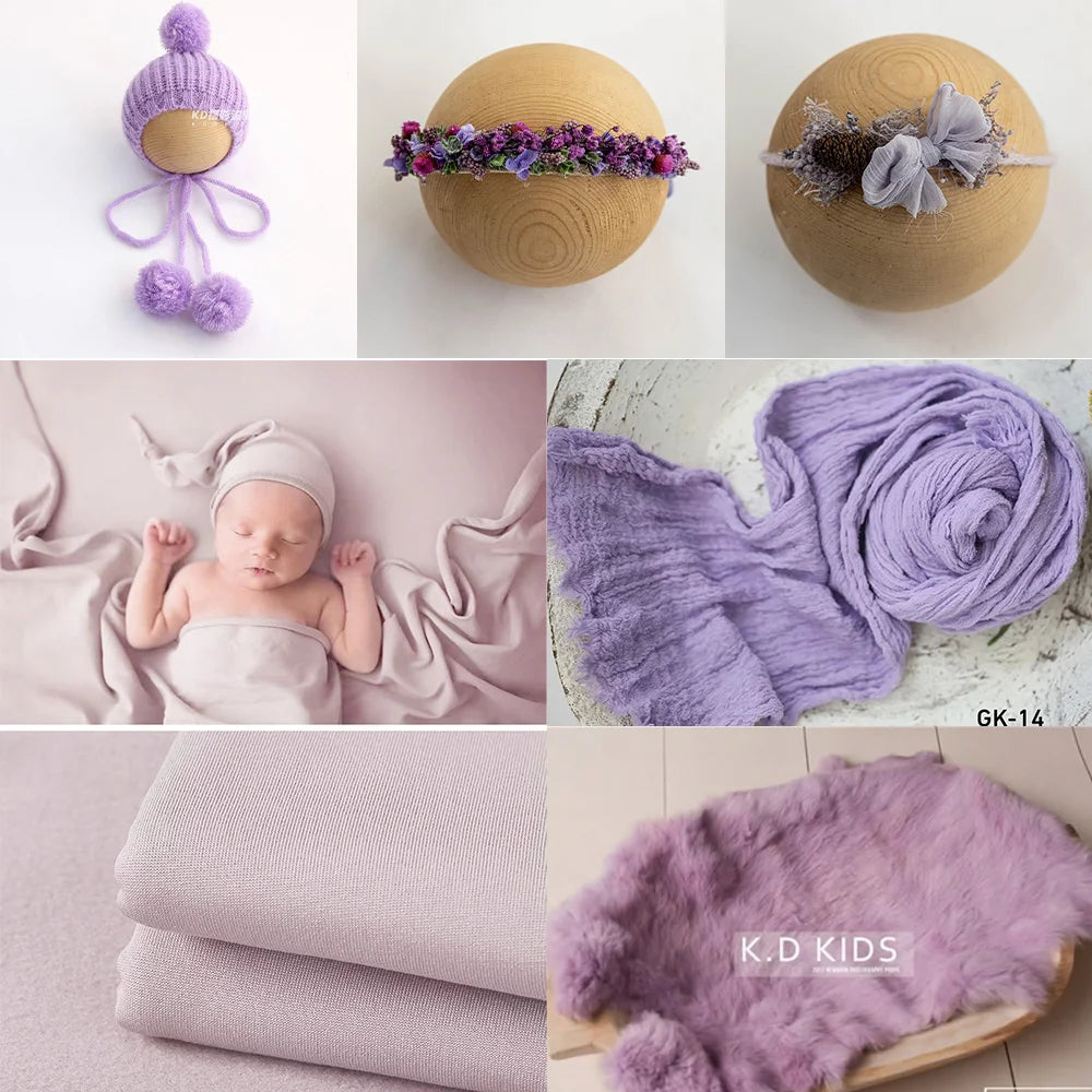 Newborn Photography Props Baby Swaddle Blanket Soft High Stretchable Wraps Cute Knitted Pom Poms Hat Headflower Baby Photo Props