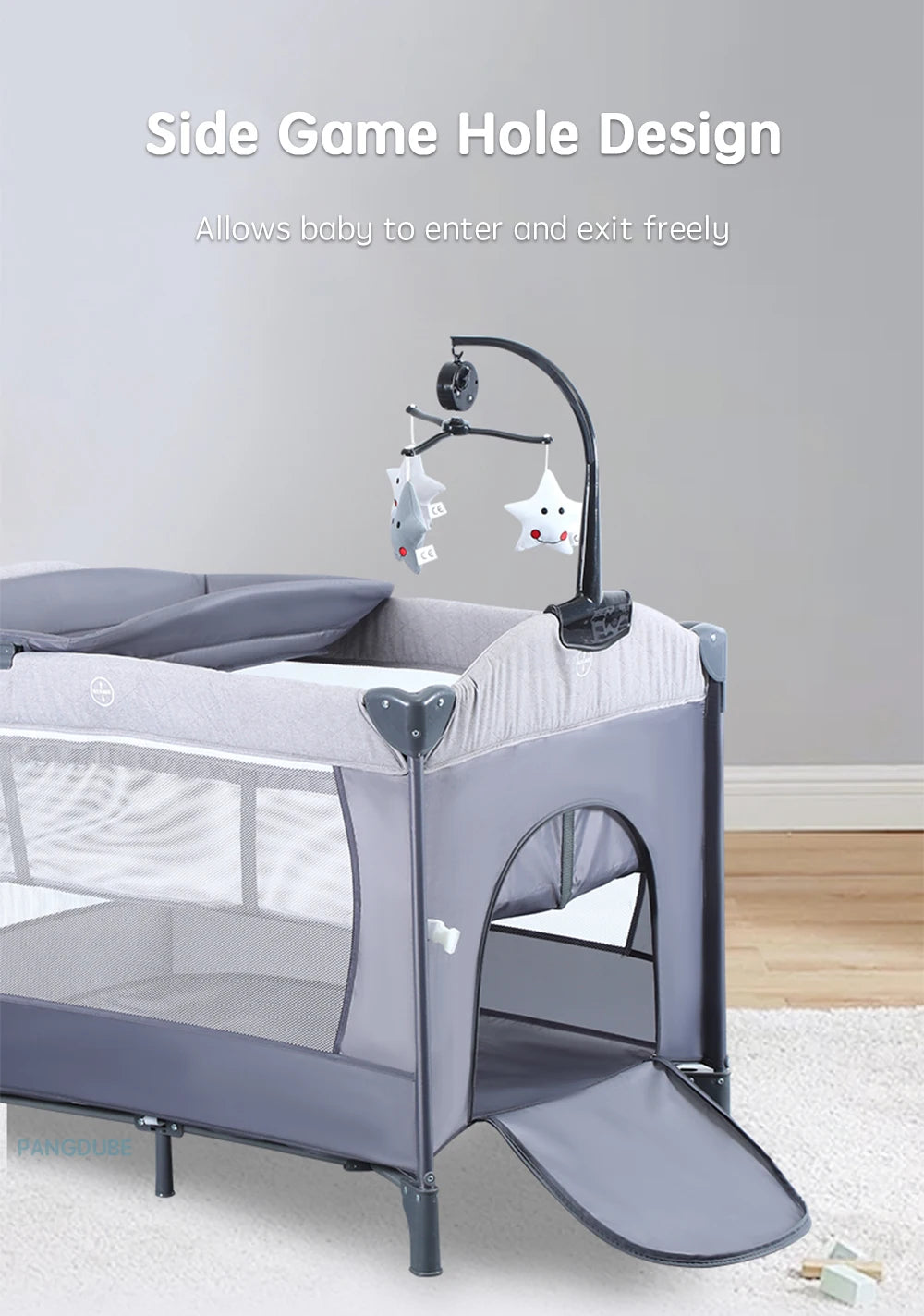 PANGDUBE Multifunctional Baby Crib 0 to 3 Years Old Newborn  Baby Bed 104*76cm Cribs with Changing Table,Playpen,Co-sleeping Bed