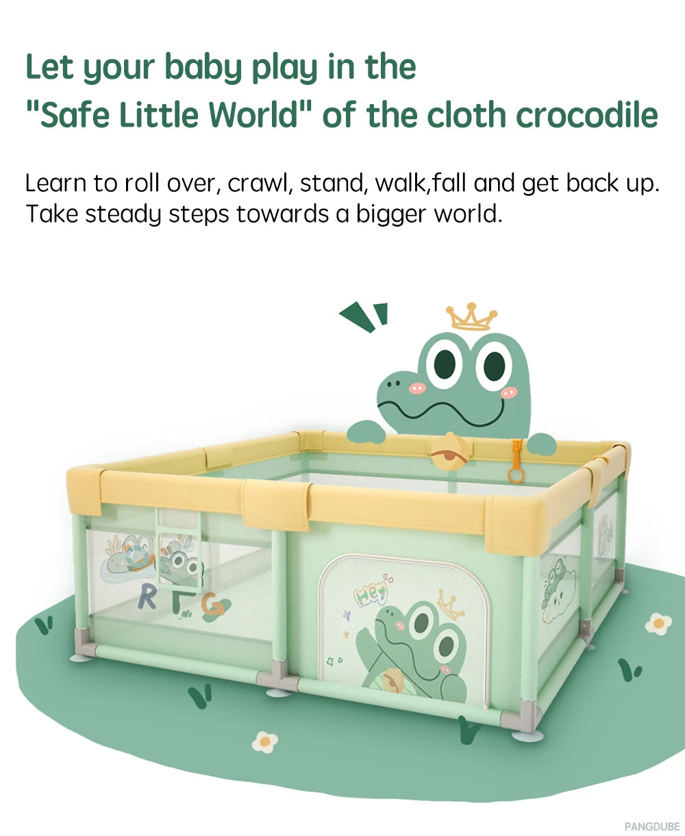 PANGDUBE Crocodile Baby Play Fence with Storage Bag & Hand Rings Playpen for Baby Playground Baby Ball Pool Children's Playpen