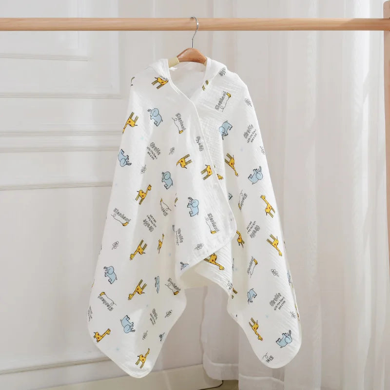 Increased Thickened Hooded Design Baby Bath Towel Pure Cotton Children's Breathable Cloak Cute Printed Baby Universal Bathrobe