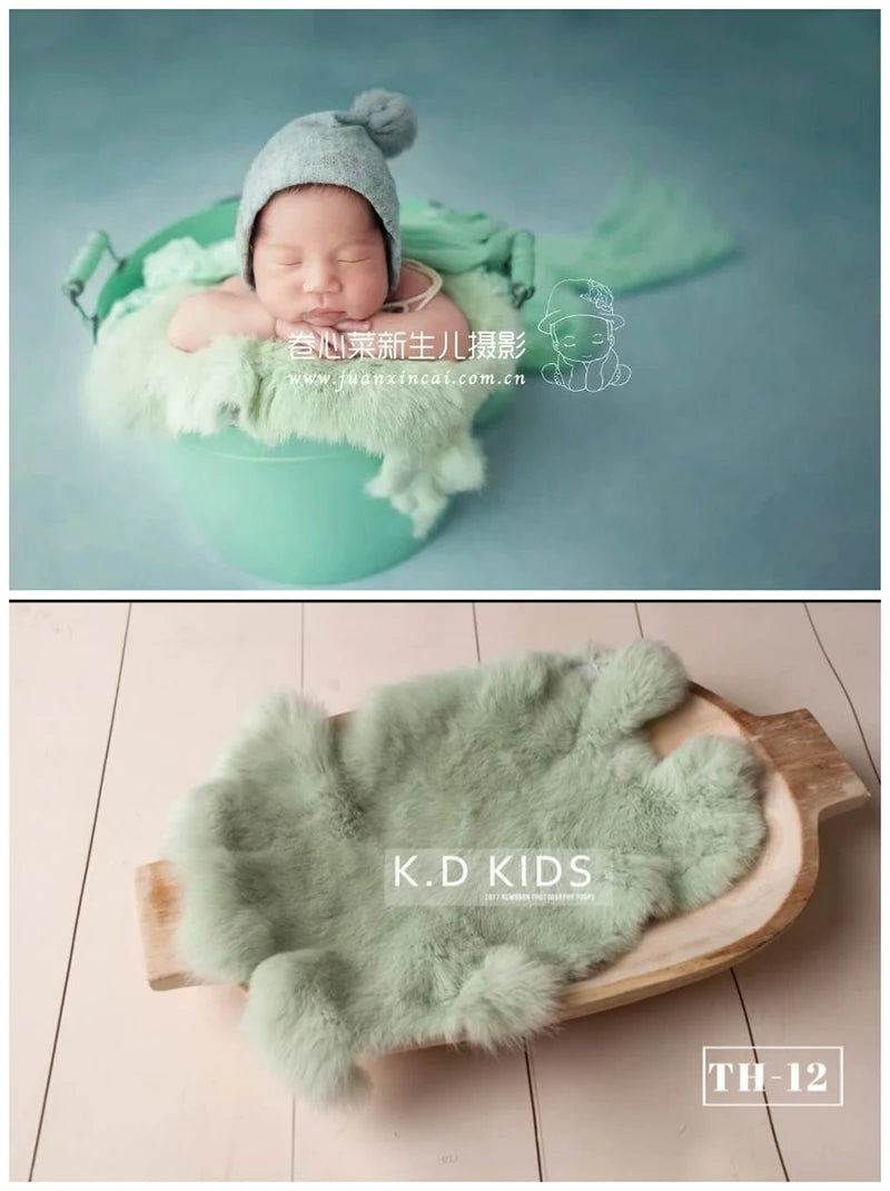 Newborn Photography Accessories Baby Blankets Natural Rabbit Fur Rug Infant Shoot Prop Soft Basket Filler Studio Photo Props