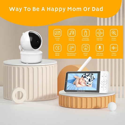 BABY 6T Baby Monitor 1080P HD Camera 5''Screen  Night Vision  Audio and Video Nanny Security 3000mAh Battery Temperature Monitor