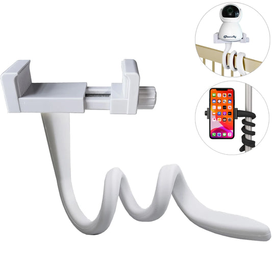 Universal Baby Monitor Holder Longer White Flexible Silicon Baby Camera Stand, Ideal IP Camera Mount Hole-Free Crib Cradle Rod