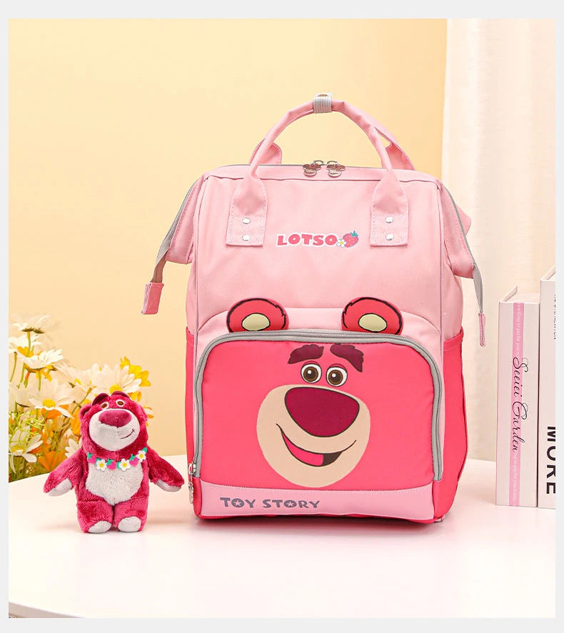 Disney Strawberry Bear Original New Diaper Bag Backpack Luxury Brand Baby Diaper Bag Backpack Cartoon Baby Bag Multi Functional