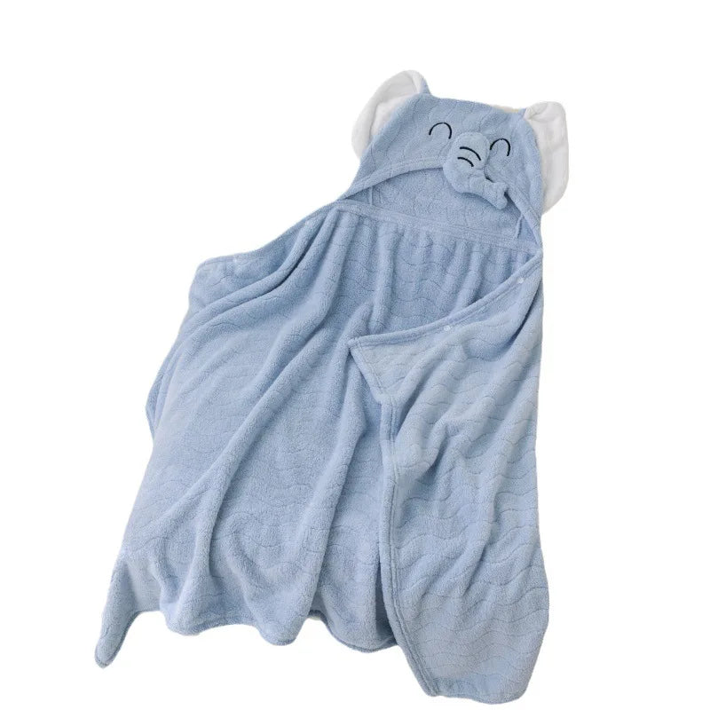 Children's Plush Hooded Bath Towel Cartoon Coral Velvet Baby Absorbent Quick Drying Hooded Cape Bathrobe Cute Hooded Bath Towel