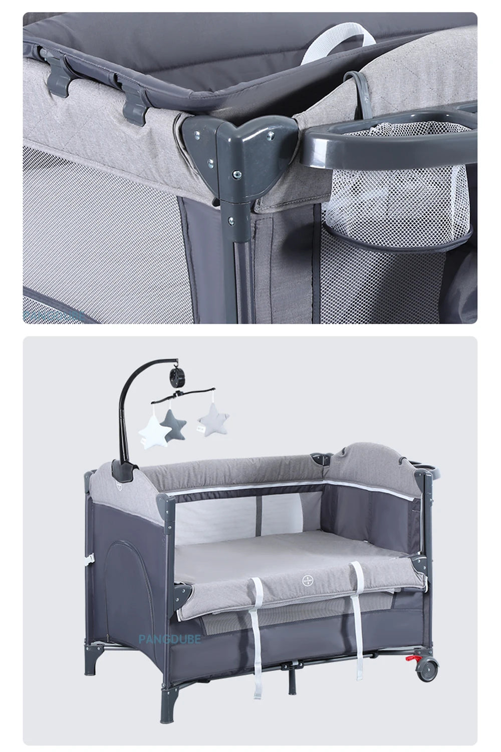 PANGDUBE Multifunctional Baby Crib 0 to 3 Years Old Newborn  Baby Bed 104*76cm Cribs with Changing Table,Playpen,Co-sleeping Bed