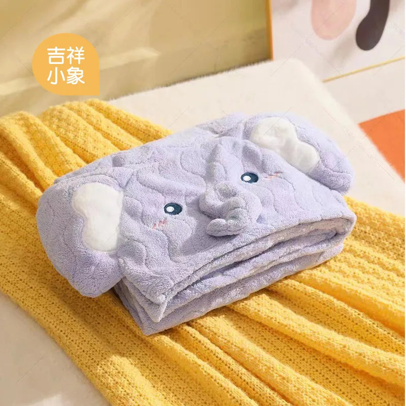 Children's Plush Hooded Bath Towel Cartoon Coral Velvet Baby Absorbent Quick Drying Hooded Cape Bathrobe Cute Hooded Bath Towel