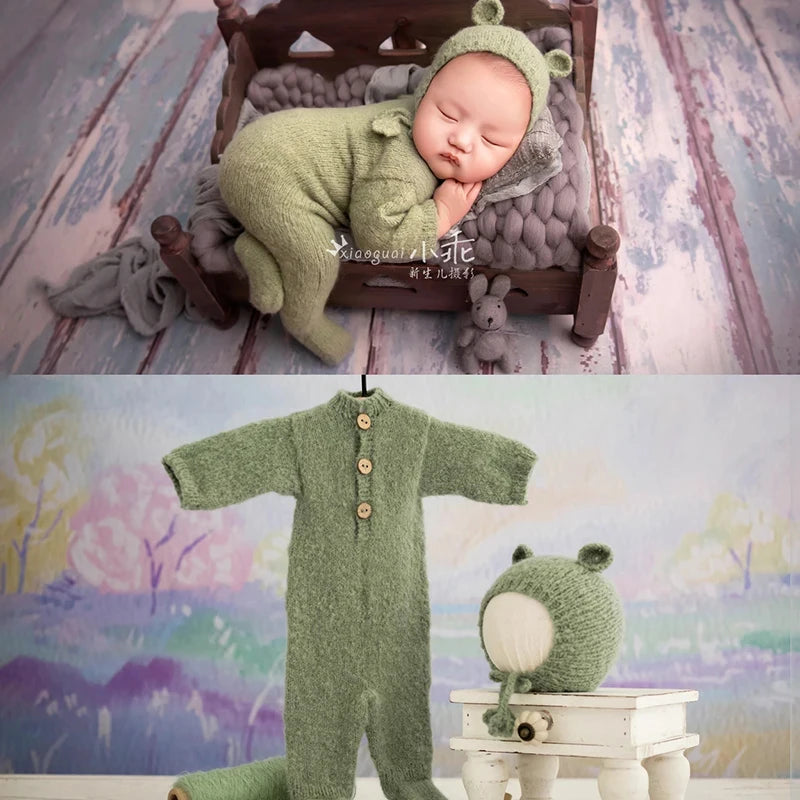 Baby Knitted Bear Clothing Cute Animal Jumpsuit Hat 2pcs/Set Soft Seahorse Newborn Photography Accessories