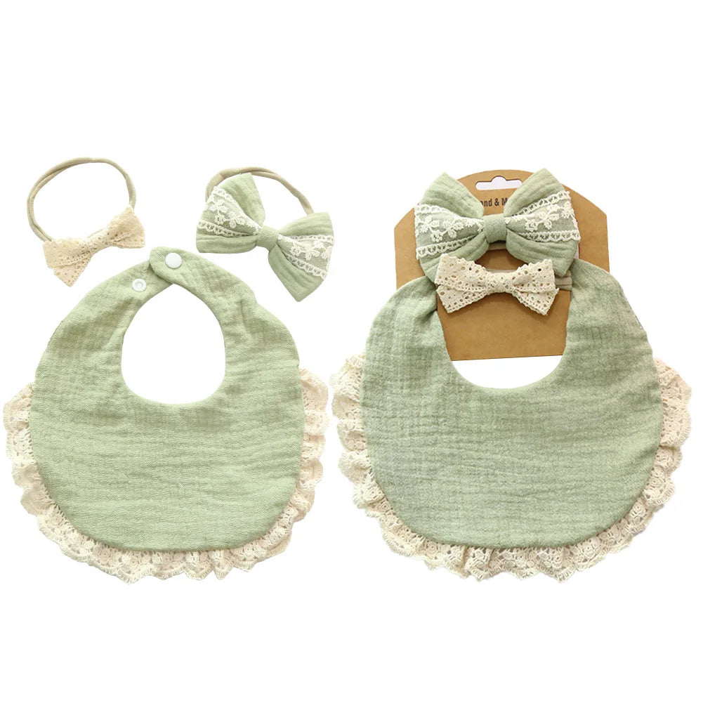 3Pcs/Set Solid Muslin Cotton Bamboo Baby Bib Tassel Lace Boy Girl Feeding Drool Saliva Towel Burp Cloth Adjustable Infant Scarf