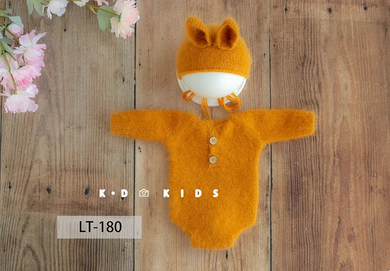 Baby Knitted Bear Clothing Cute Animal Jumpsuit Hat 2pcs/Set Soft Seahorse Newborn Photography Accessories