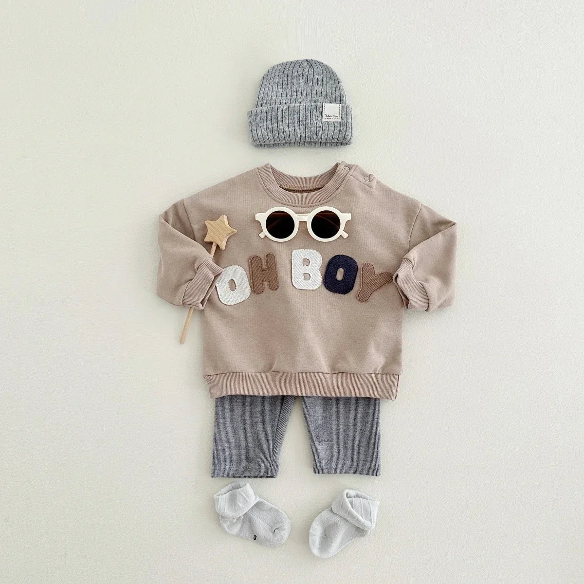 0-24M Baby Boy Clothes Set Newborn Infant Autumn Spring Letter Patch Outfits Tops Pants Casual Infant Clothing