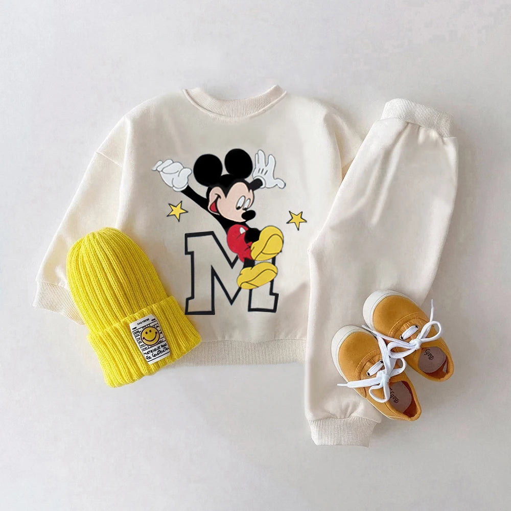 Mickey 2Pcs Baby Boy Clothes Set Disney Casual Long Sleeve Sweatshirts Outfits For Child Spring Autumn Toddler Kids Clothes