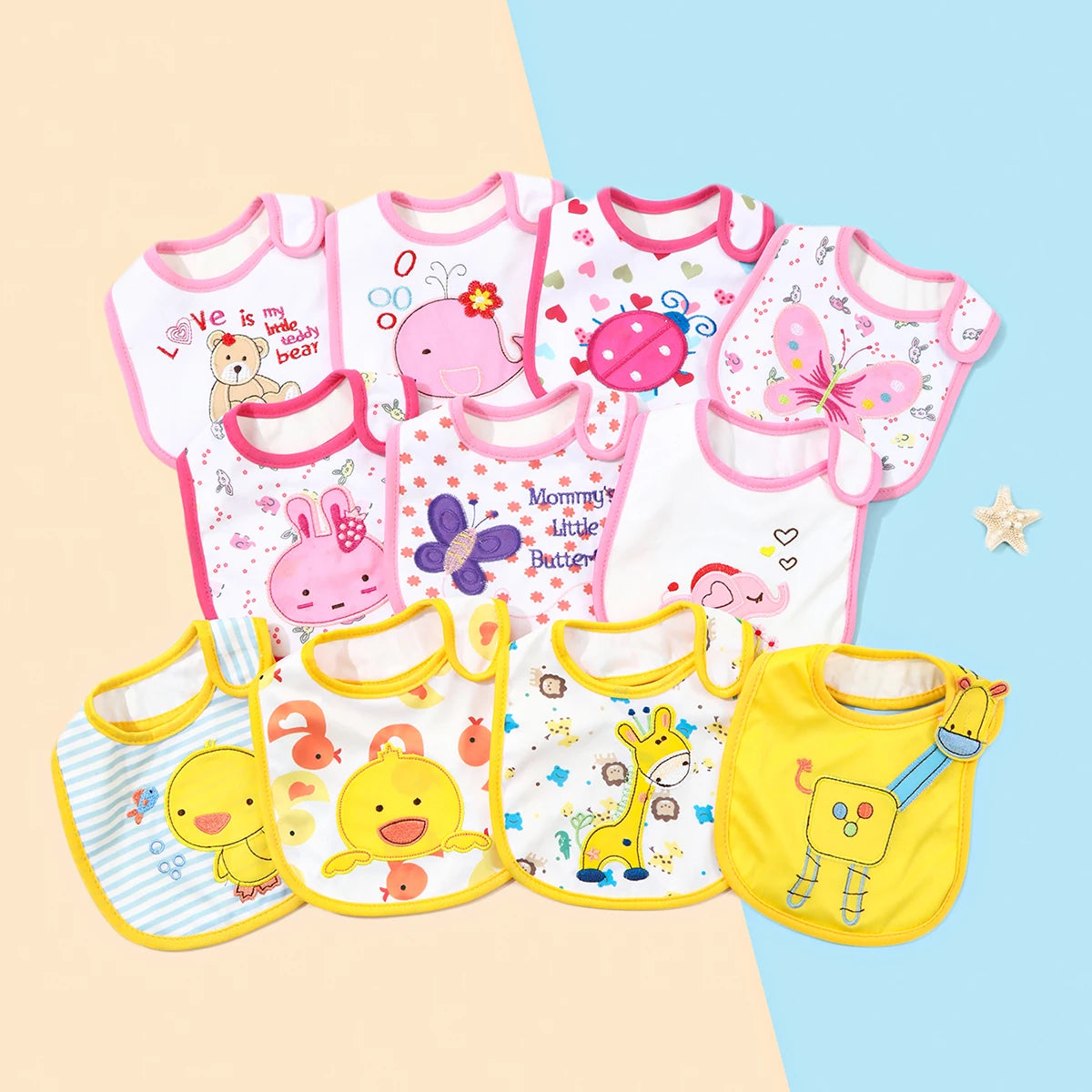 Random 5pcs/set Baby Girl Boy Feeding Bibs Waterproof Apron Cartoon Towel Kids Toddler Dinner Burp Cloths