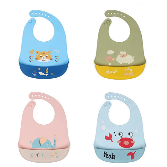 Silicona Baby Food Grade Waterproof Silicone Bibs For Baby Adjustable Cute Cartoon Baby Bib Boys Toddler Feeding Stuff