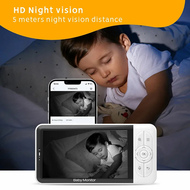 BABY 6T Baby Monitor 1080P HD Camera 5''Screen  Night Vision  Audio and Video Nanny Security 3000mAh Battery Temperature Monitor