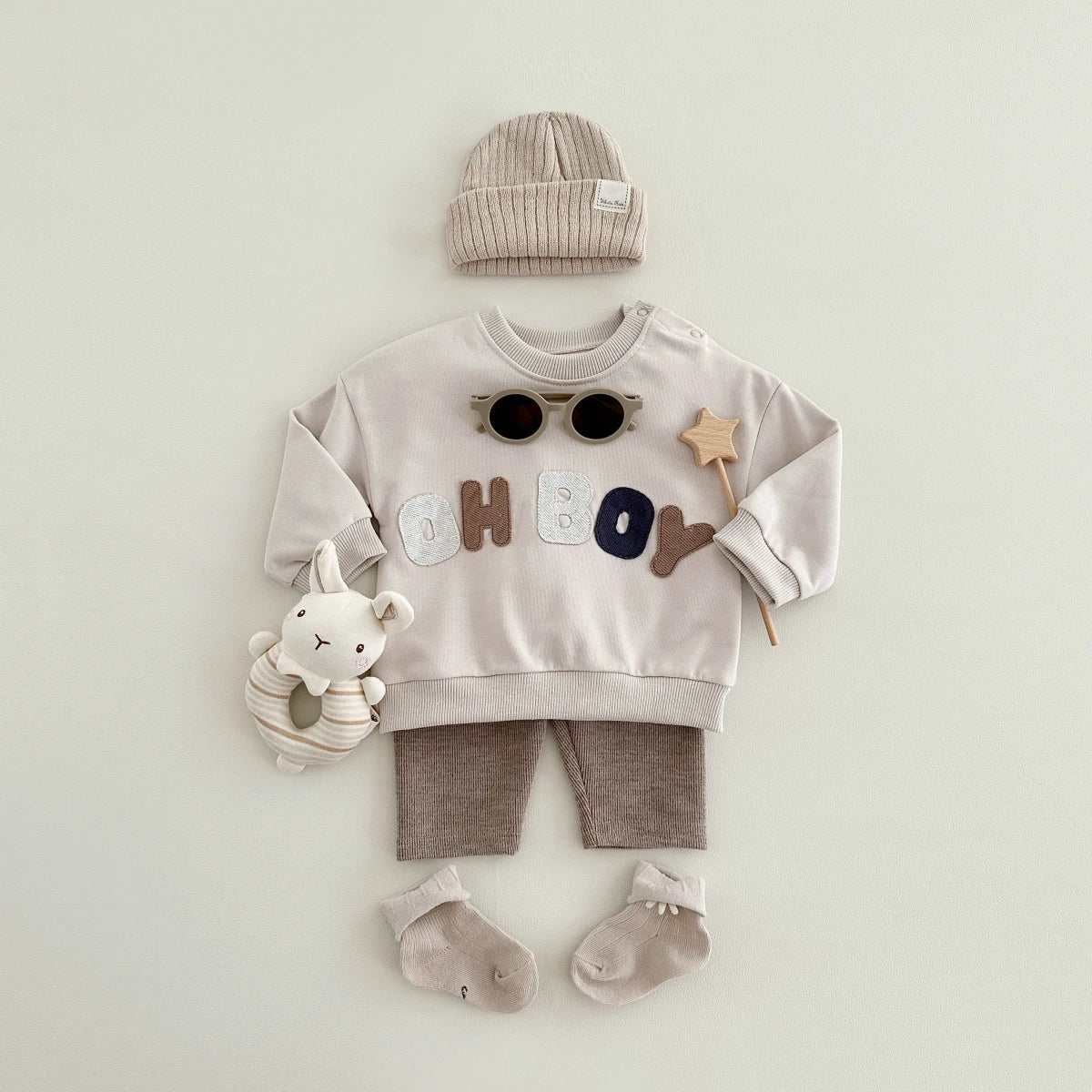 0-24M Baby Boy Clothes Set Newborn Infant Autumn Spring Letter Patch Outfits Tops Pants Casual Infant Clothing